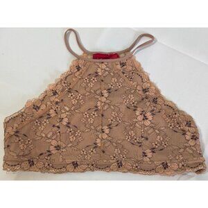 Daytrip Womens Pink Floral Lace Halter Layering Bralette Size Large Dainty Lined
